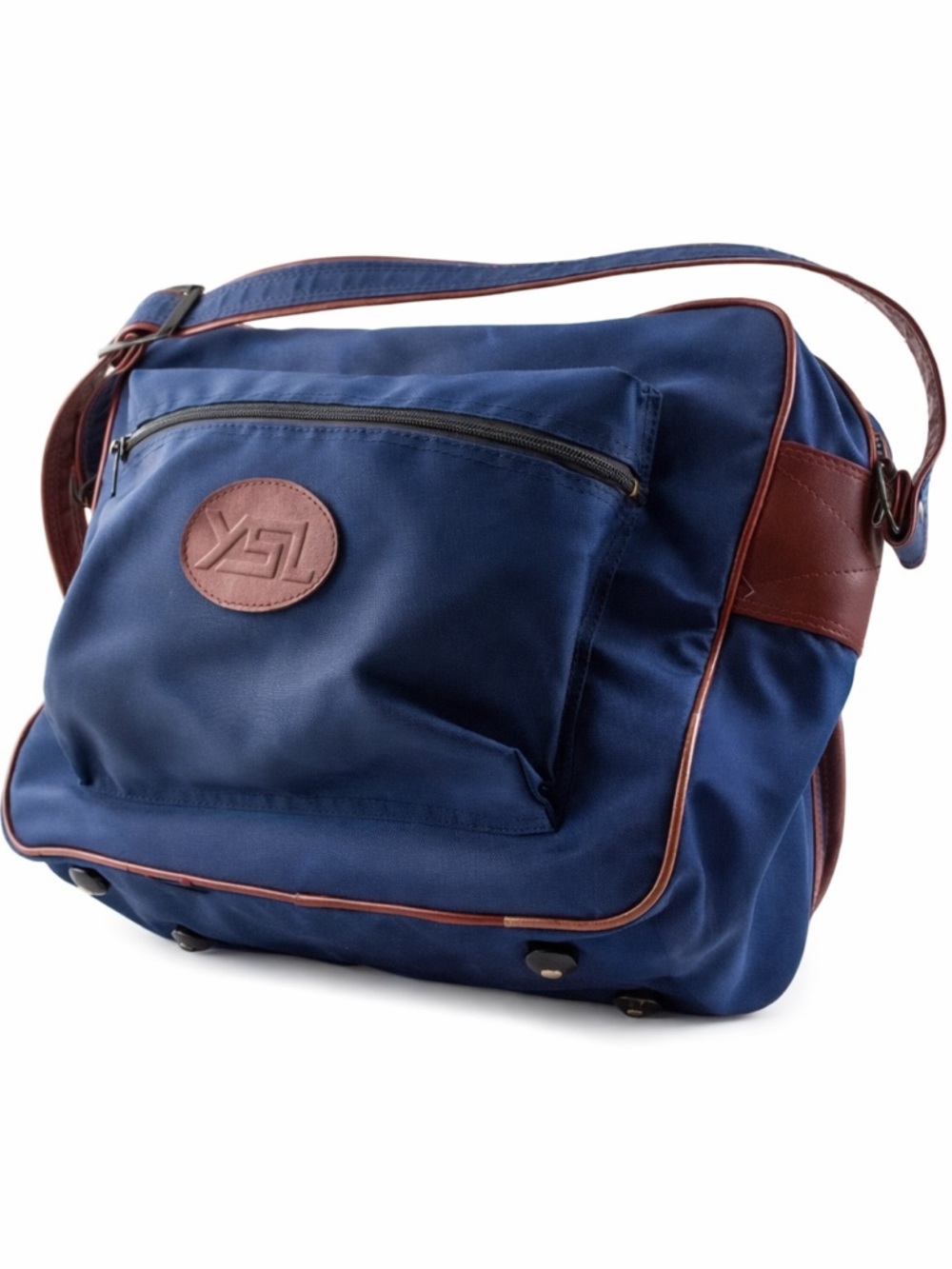 Vintage Yves Saint Laurent Blue Nylon Messenger Travel Bag | YSL Shoulder Bag